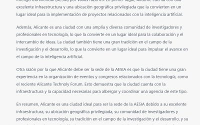 Alicante no será sede de la Agencia estatal de IA