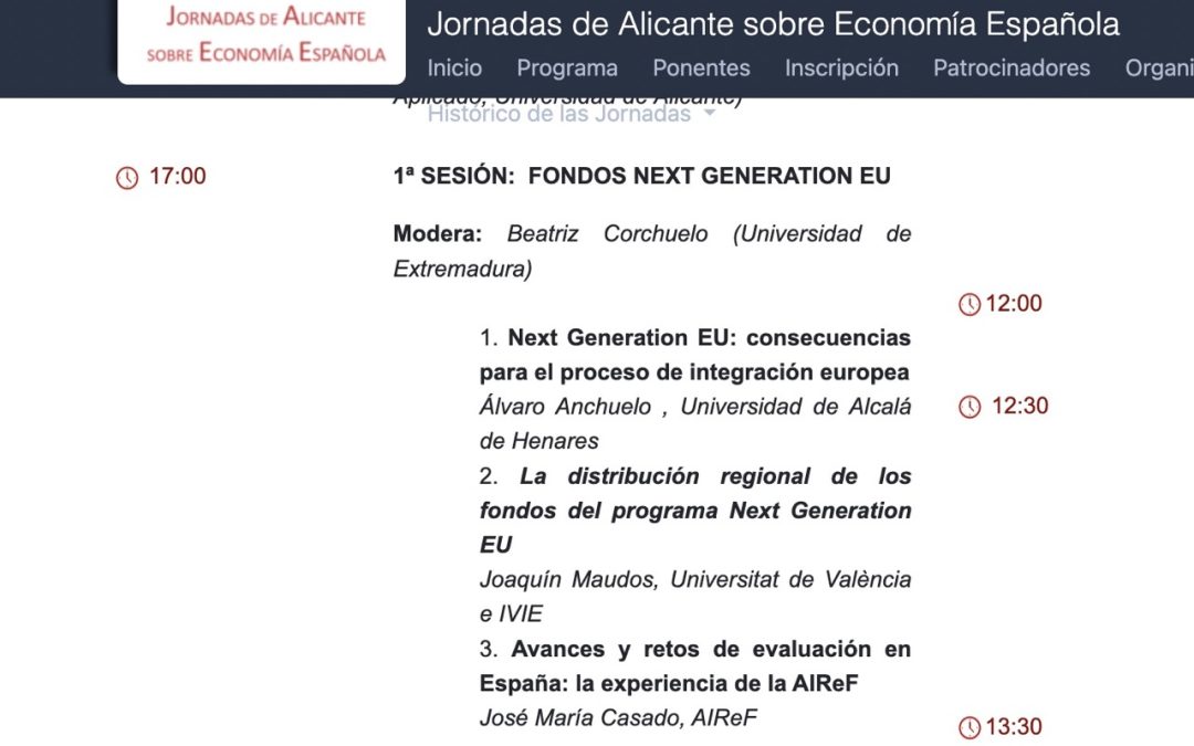 Las XXXVIII Jornadas de Alicante de Economía Española abordan los Fondos Next Generation y rinden homenaje a Juan Velarde