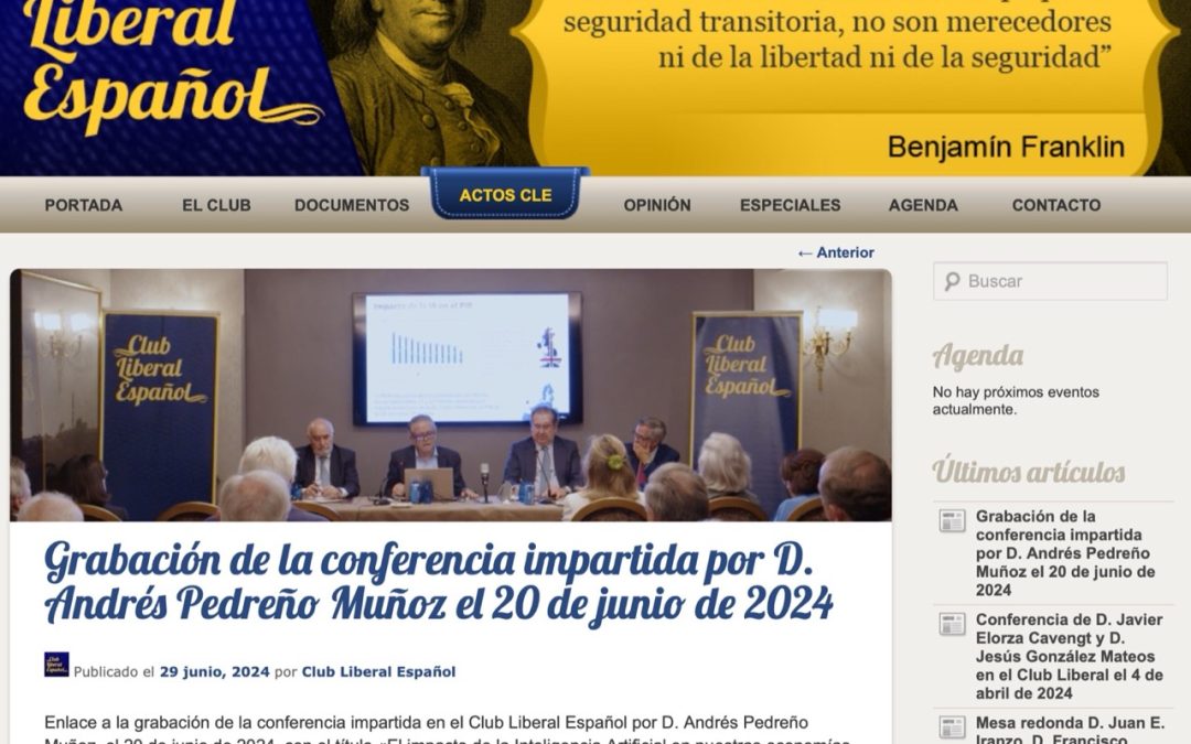 «El impacto de la IA en nuestras economías» vídeo de la conferencia en el Club Liberal Español