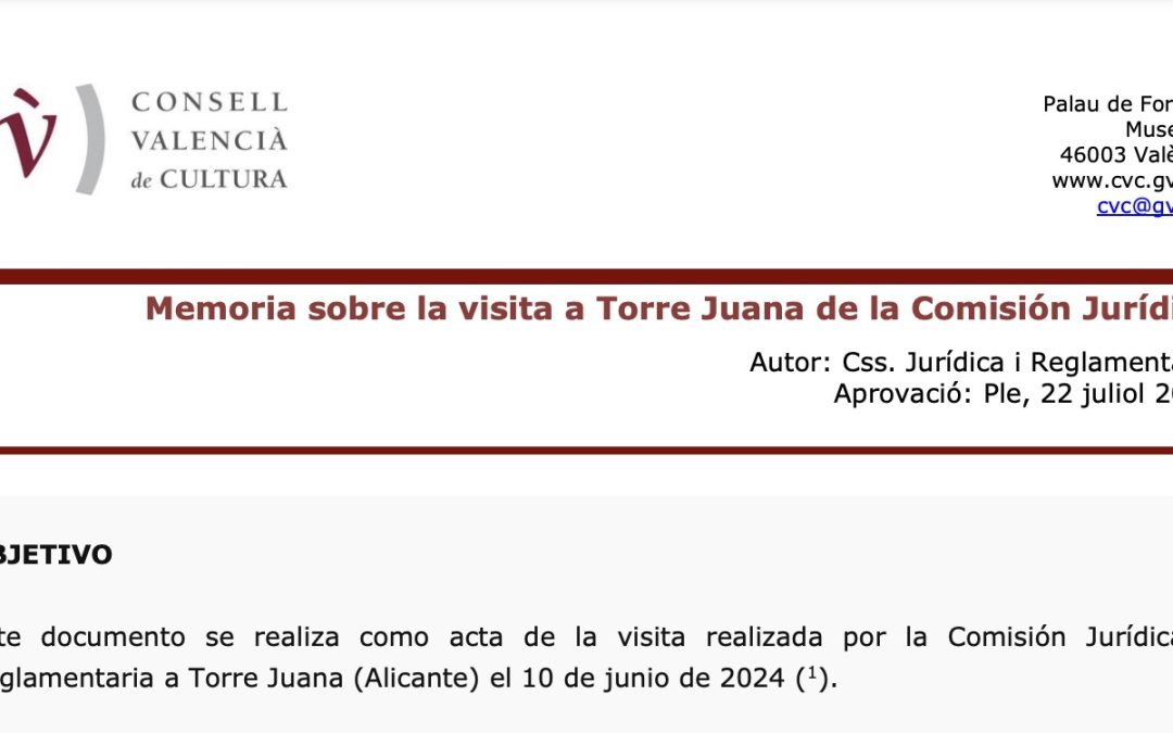 Memoria sobre la visita a Torre Juana OST del Consell Valencià de Cultura