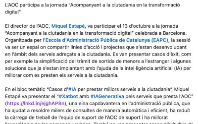 El asistente de IA generativa de 1MillionBot para AOC, presentado como caso de éxito en una jornada de transformación digital de la EAPC